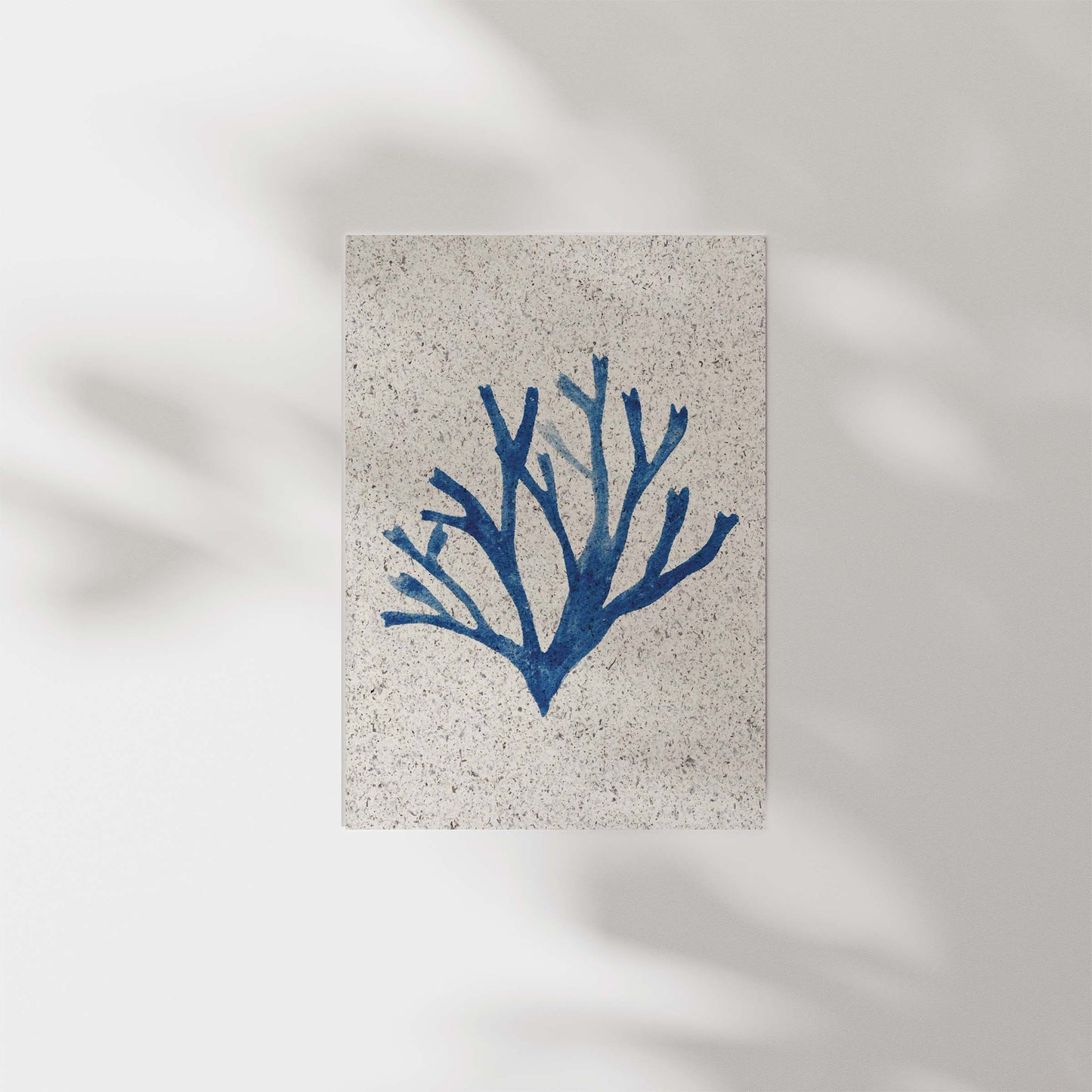 Portrait painting Carageen seaweed, indigo coloured. On paper made from seaweed. From Kelpi Studio from Cornwall.