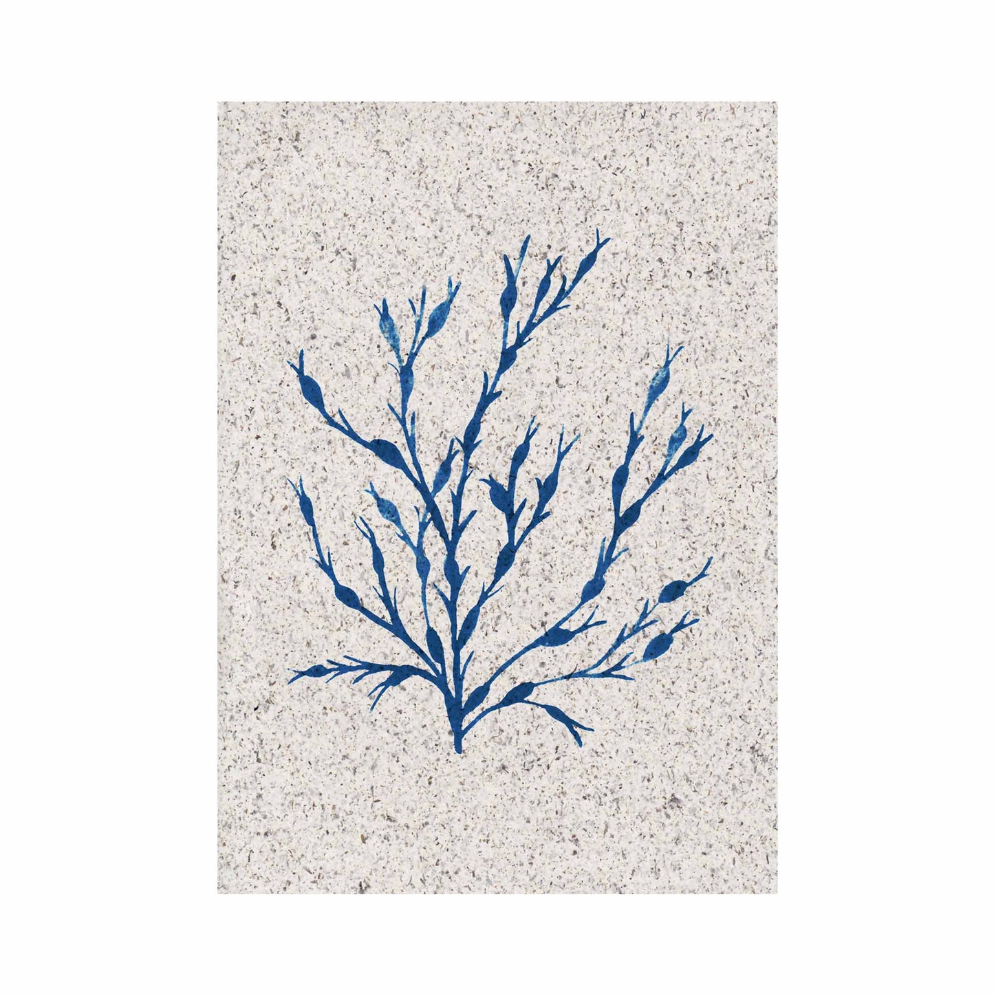 Portrait painting Egg Wrack seaweed, indigo coloured. On paper made from seaweed. From Kelpi Studio in Cornwall.
