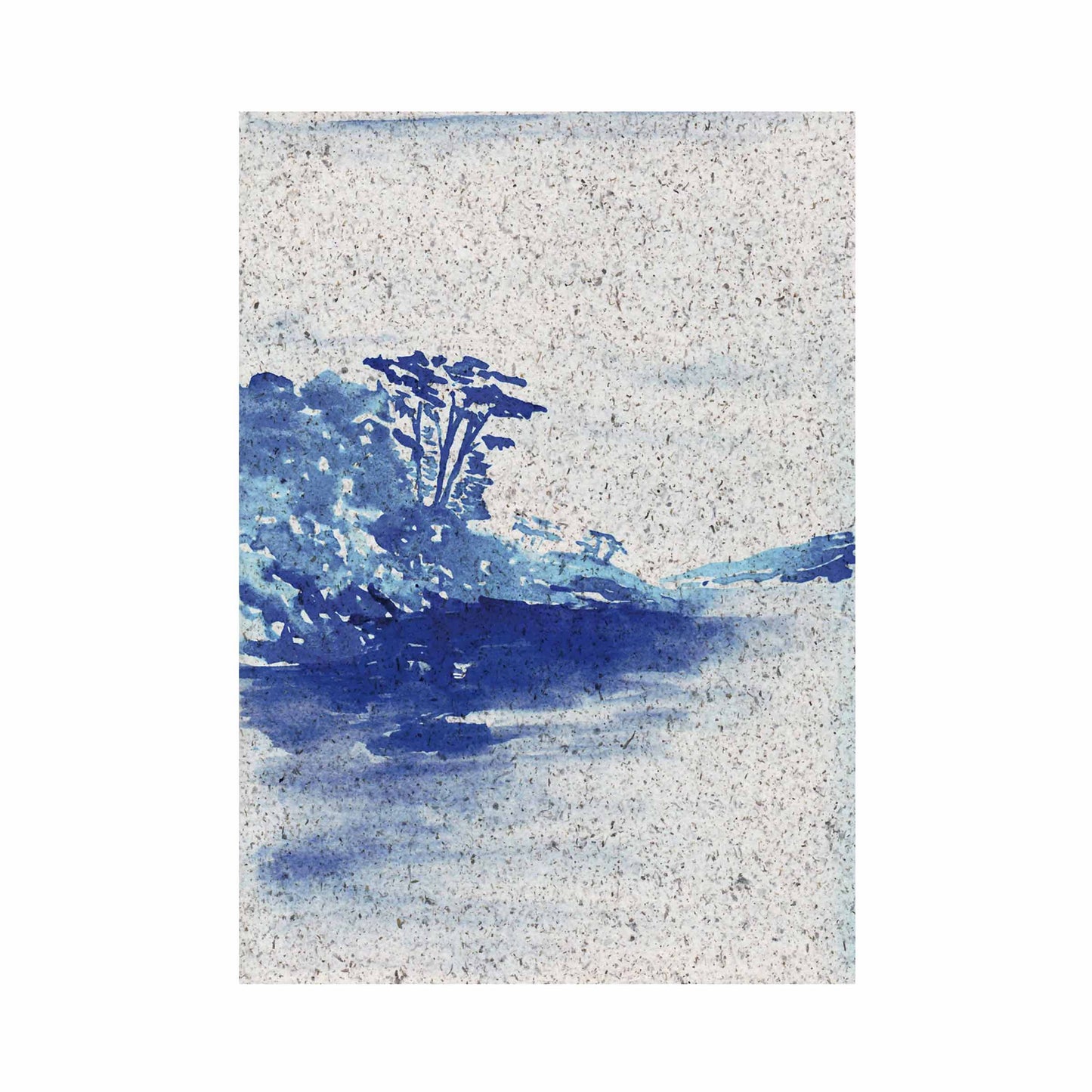 Portrait painting Grebe beach, indigo coloured. On paper made from seaweed. From Kelpi Studio in Cornwall.