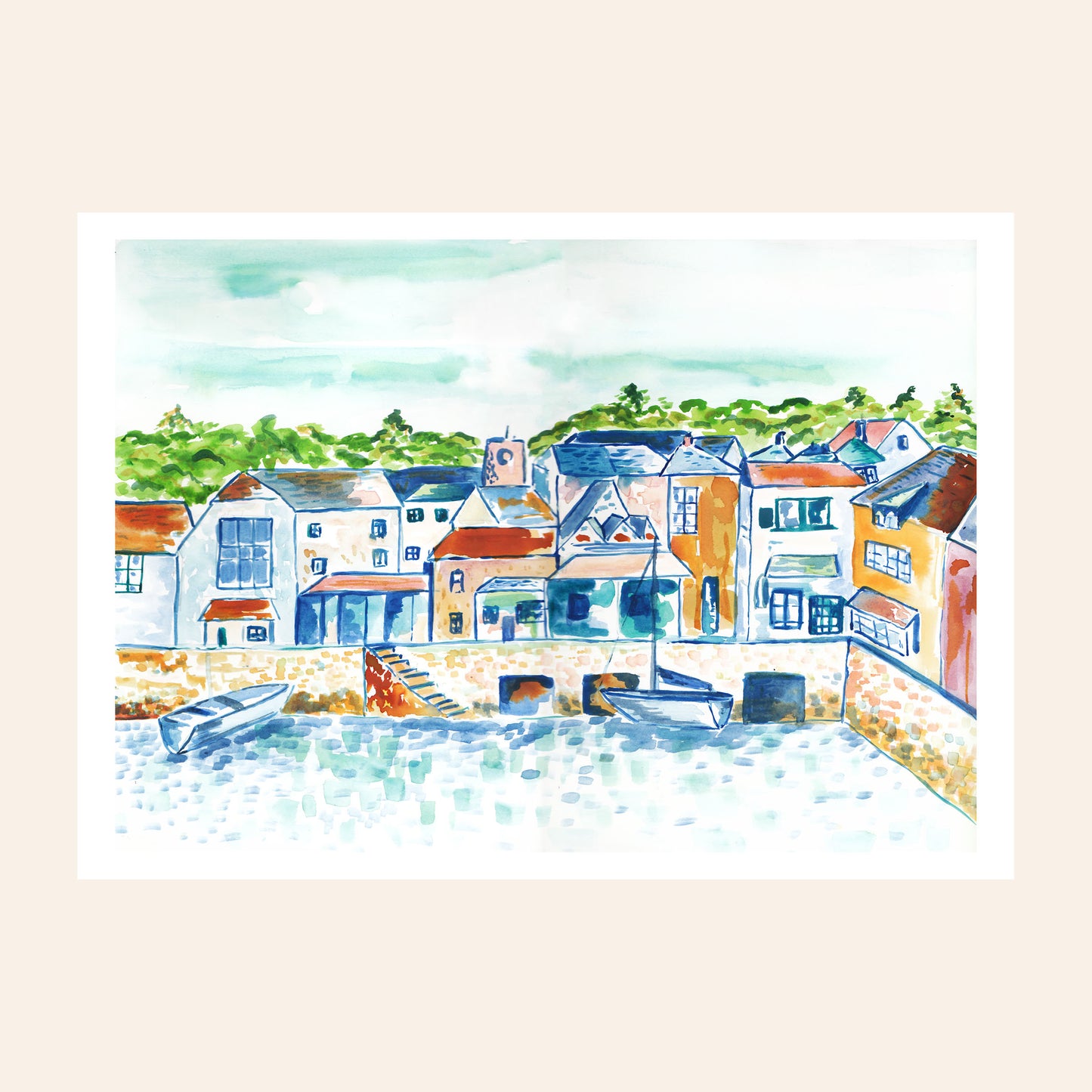 Colourful painting of Padstow, Cornwall. From Kelpi Studio from Cornwall.