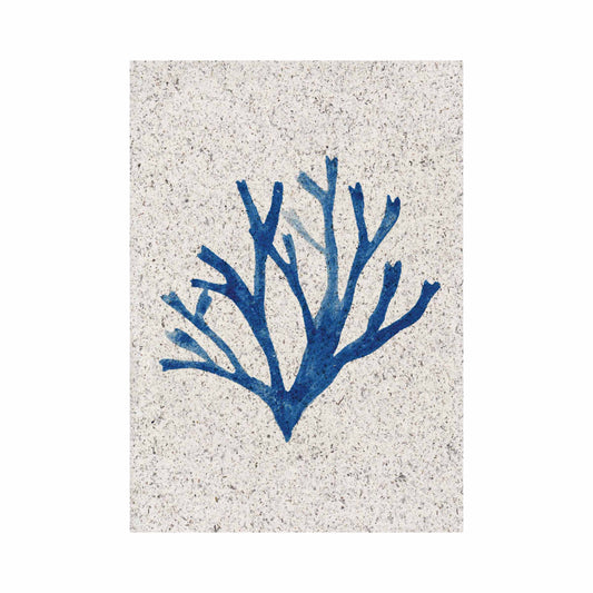 Portrait painting Carageen seaweed, indigo coloured. On paper made from seaweed. From Kelpi Studio from Cornwall. 