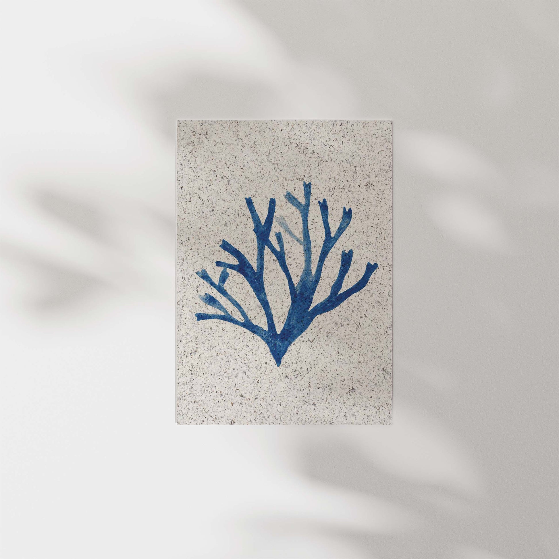 Portrait painting Carageen seaweed, indigo coloured. On paper made from seaweed. From Kelpi Studio from Cornwall. 