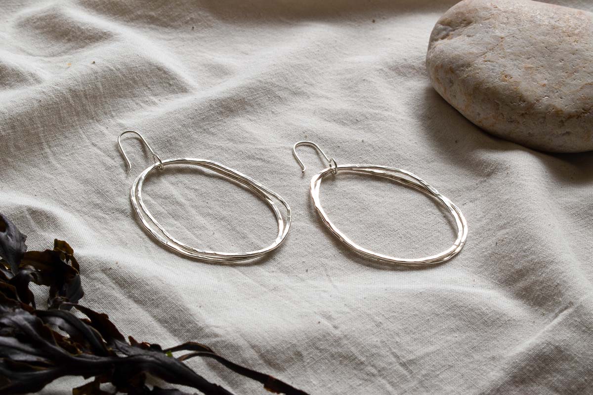 Silver earrings made from two hoops