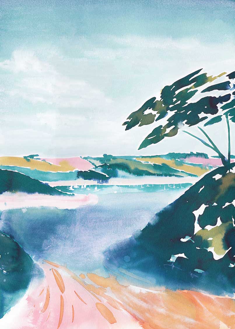 Painted abstract picture of Frenchman's Creek, Helford in Cornwall, UK. From kelpi Studio in Cornwall.