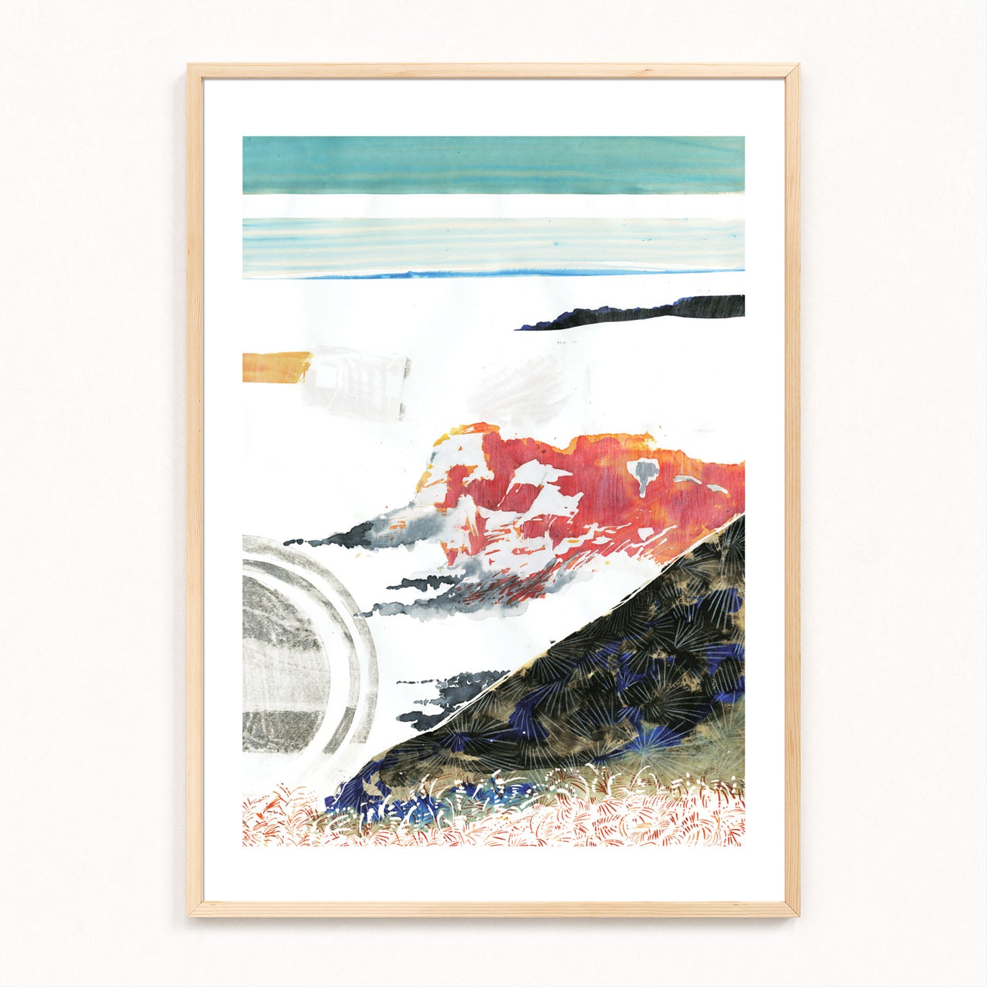 Abstract painting of the Gower in a wooden frame. 