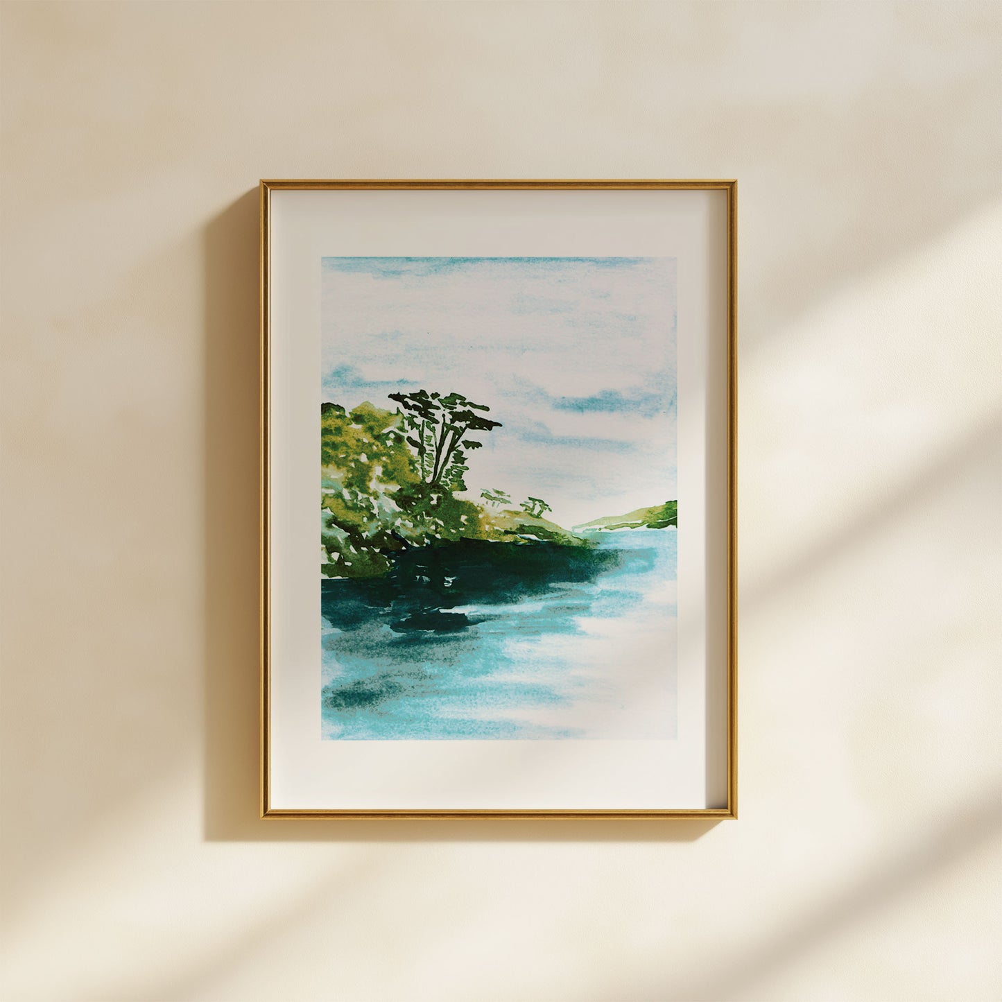 Portrait painting of a Cornish riverside scene in a A4 portrait frame. From Kelpi Studio in Cornwall.