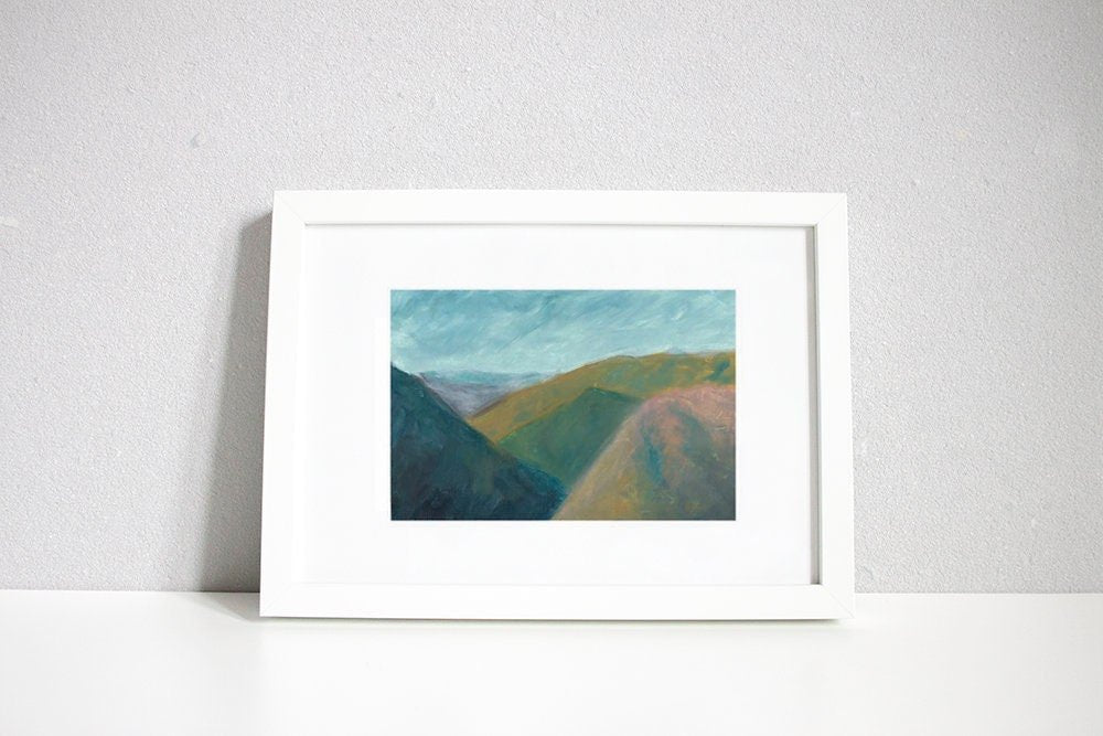 Abstract print in a white frame of hills in Nepal