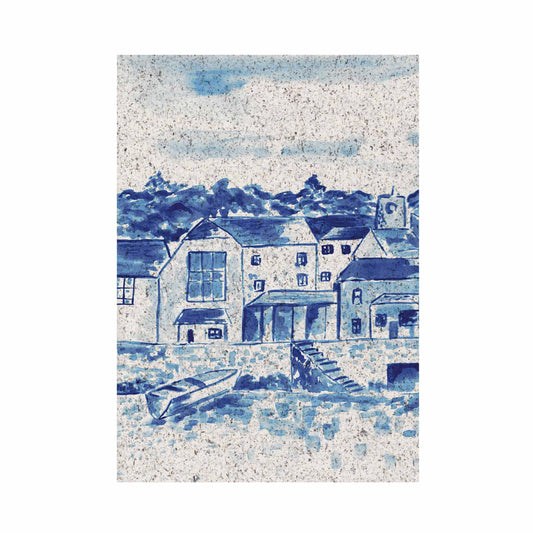 Portrait painting Padstow, indigo coloured. On paper made from seaweed. From Kelpi Studio in Cornwall.