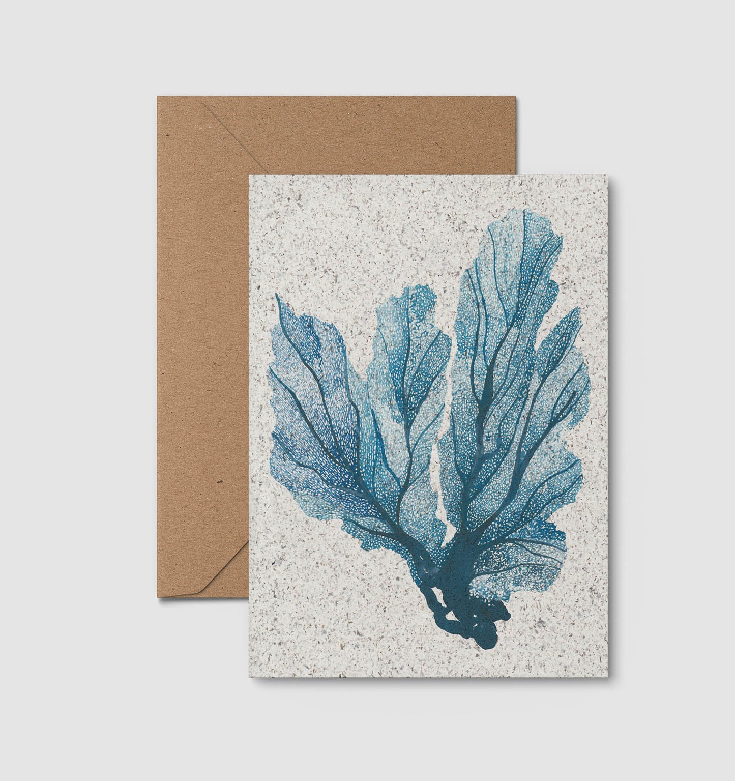 Greetings card made from seaweed paper with a blue seafan design
